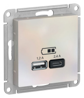 Розетка USB  A+С 5В/2,4А 2х5В/1,2А механизм Schneider Electric AtlasDesign Жемчуг