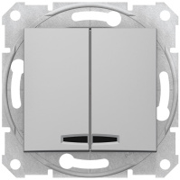 Выключатель 2-клавишный с подсветкой 10A Schneider Electric Sedna Алюминий