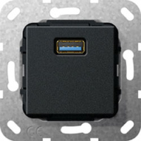 Разъем USB 3.0 тип A, инвертирующий адаптер Gira System-55 Черный матовый