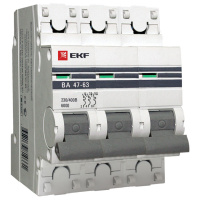 Автоматический выключатель 3P 3,15 A D 4,5kA EKF PROxima ВА 47-63