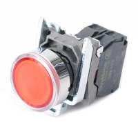 Systeme Electric Кнопка SB4 с подсветкой в сборе модульная 22мм красная металл 24ВDC 1НЗ