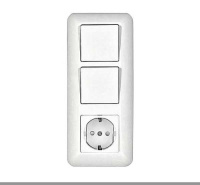 Блок Розетка с заземлением с з/ш + Выкл. 1-кл + Выкл. 1-кл скрытой установки 53мм Wessen Прима Белый