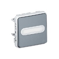 Выключатель кнопочный с подсветкой с держателем этикетки НО-контакт 10A IP55 Legrand Plexo Серый