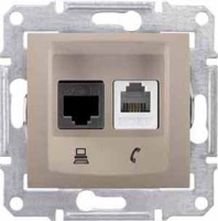 Розетка телефонная RJ11 + компьютерная RJ45 кат.6 UTP Schneider Electric Sedna Титан