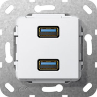 Разъем USB 3.0 тип A 2-местный инвертирующий адаптер Gira System-55 E22 F100 Белый глянец