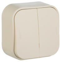 Выключатель 2-клавишный 10A IP20 Legrand Quteo Слоновая кость