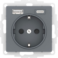 Розетка 16А c 2 USB A+C, 5В/2,4А/3,0А, 2х5В/1,5А, механизм Schneider Electric AtlasDesign Грифель