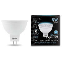 Лампа светодиодная софит MR16 GU5,3 12В 5Вт 4100К FROST Gauss Лампа светодиодная софит MR16 GU5,3 12В 5Вт 4100К FROST Gauss