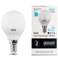 Лампа светодиодная Е14 180-240В 8Вт 4100К Gauss Elementary Лампа светодиодная Е14 180-240В 8Вт 4100К Gauss Elementary