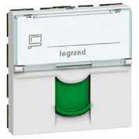 Розетка RJ45 кат. 6A UTP 1 модуль белая с зеленой шторкой Legrand Mosaic