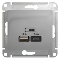 Розетка USB A+С, 5В/2,4А 2х5В/1,2 А механизм Schneider Electric Glossa Алюминий