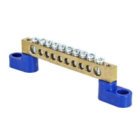 Шина "0" 8х12мм 10 отверстий латунь 2 синих угловых изолятора EKF PROxima N