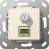 Разъем ModularJack RJ45 кат.6A 10Гб Ethernet + гнездо SAT F инверт.адаптер Gira System-55 F100 Кремовый глянец