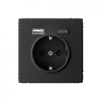 ARTGALLERY РОЗЕТКА 16А с 2 USB A+C, 5В/2,4А/3,0А, 2х5В/1,5А, механизм, КАРБОН
