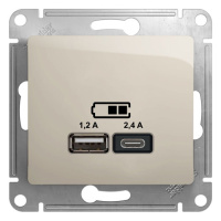 Розетка USB A+С, 5В/2,4А 2х5В/1,2 А механизм Systeme Electric Glossa Молочный