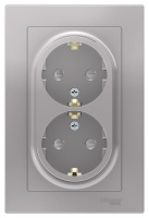 Розетка двойная с заземлением со шторками 16A в сборе Schneider Electric AtlasDesign Алюминий