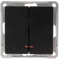 Выключатель 2-клавишный (схема 5) с индикацией 16A Wessen 59 Черный бархат