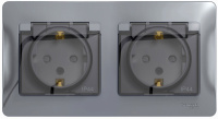 Розетка двойная с заземлением со шторками в сборе IP44 Systeme Electric Glossa Алюминий