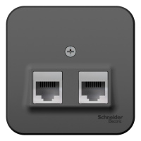 Розетка двойная компьютерная RJ45 кат.5E + телефон RJ11 накладного монтажа с изолирующей пластиной Systeme Electric Blanca Антрацит