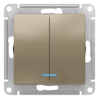 Выключатель 2-клавишный с подсветкой сх.5A 10AX механизм Schneider Electric AtlasDesign Шампань