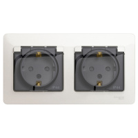 Розетка двойная с заземлением со шторками в сборе IP44 Systeme Electric Glossa Перламутр