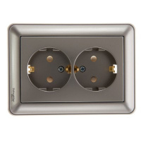 Розетка 2-ая с заземлением с защитными шторками в сборе с рамкой Wessen 59 Шампань
