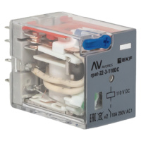 Реле промежуточное с кнопкой и мех. индикацией RPAt 22/3 10A 110В DC EKF AVERES