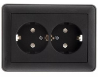 Розетка 2-ая с заземлением с защитными шторками в сборе с рамкой Wessen 59 Черный бархат