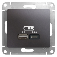 Розетка USB A+С, 5В/2,4А 2х5В/1,2 А механизм Systeme Electric Glossa Графит