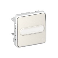 Выключатель кнопочный с подсветкой с держателем этикетки НО-контакт 10A IP55 Legrand Plexo Белый