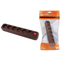 Колодка розеточная с выключателем 6 гнезд с заземлением 16A 250V IP20 бук TDM ЭКО