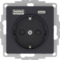 Розетка 16А c 2 USB A+С 5В/2,4А/3,0А 2х5В/1,5А механизм Schneider Electric AtlasDesign Карбон