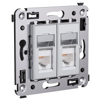 Компьютерная розетка RJ-45 в стену, кат.5e двойная экранированная,"Avanti", "Закаленная сталь" DKC