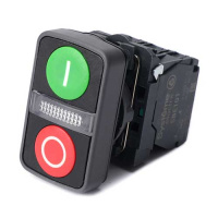 Systeme Electric Кнопка двойная SB5 в сборе модуль 22мм з "I"+сигн лампа+кр "О" пластик 24ВDС 1НО+1НЗ