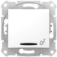 Выключатель 1-клавишный кнопочный с подсветкой с символом "Звонок" 10A Schneider Electric Sedna Белый