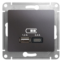 Розетка USB A+С, 5В/2,4А 2х5В/1,2 А механизм Schneider Electric Glossa Графит