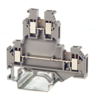 Клемма двухуровневая, винтовой зажим, 4 точки подключения, 4 кв.мм, серая DKC