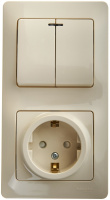 Блок: Розетка с заземлением со шторками + 2-клавишный выключатель с подсветкой Systeme Electric Glossa Бежевый