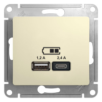 Розетка USB A+С, 5В/2,4А 2х5В/1,2 А механизм Systeme Electric Glossa Бежевый