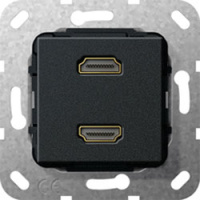 Разъем HDMI High Speed with Ethernet 2-местный разветвительный кабель Gira System-55 Черный матовый