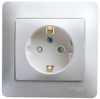 Розетка с заземлением со шторками в сборе Systeme Electric Glossa Перламутр