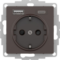 Розетка 16А c 2 USB A+C 5В/2,4А/3,0А 2х5В/1,5А механизм Schneider Electric AtlasDesign Мокко