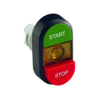 Кнопка двойная MPD15-11Y зеленая/красная-выступающая желтая линза с текстом START/STOP ABB
