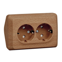 Этюд о/у двойная угловая Розетка с заземлением со шторками 16А, бук SE