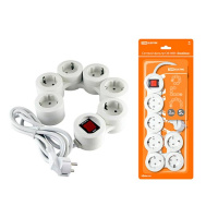 Фильтр сетевой с выключателем, 6 гнезд с заземлением, ПВС3х1.0 - 5м, 16A, 250V, IP20 / черный TDM СФ-06В "Змейка"