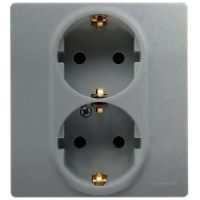 Розетка двойная с заземлением со шторками автоматические зажимы немецкий стандарт Legrand Etika Алюминий