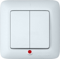Выключатель 2-клавишный с индикацией 10A в сборе (опт) Wessen Прима Белый