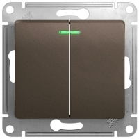 Выключатель 2-клавишный с подсветкой (схема 5A) 10AX механизм Systeme Electric Glossa Шоколад