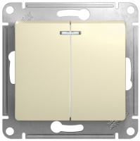 Выключатель 2-клавишный с подсветкой 10A (схема 5A) Systeme Electric Glossa Бежевый