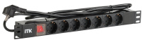 7 розеток нем.ст. с LED выкл 1U, шнур 2м вилка нем.ст. ITK PDU